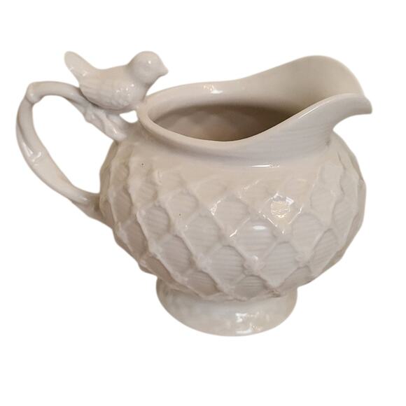 Vintage Grace's Teaware Porcelain White Embossed Creamer Victorian Bird  - Picture 1 of 5